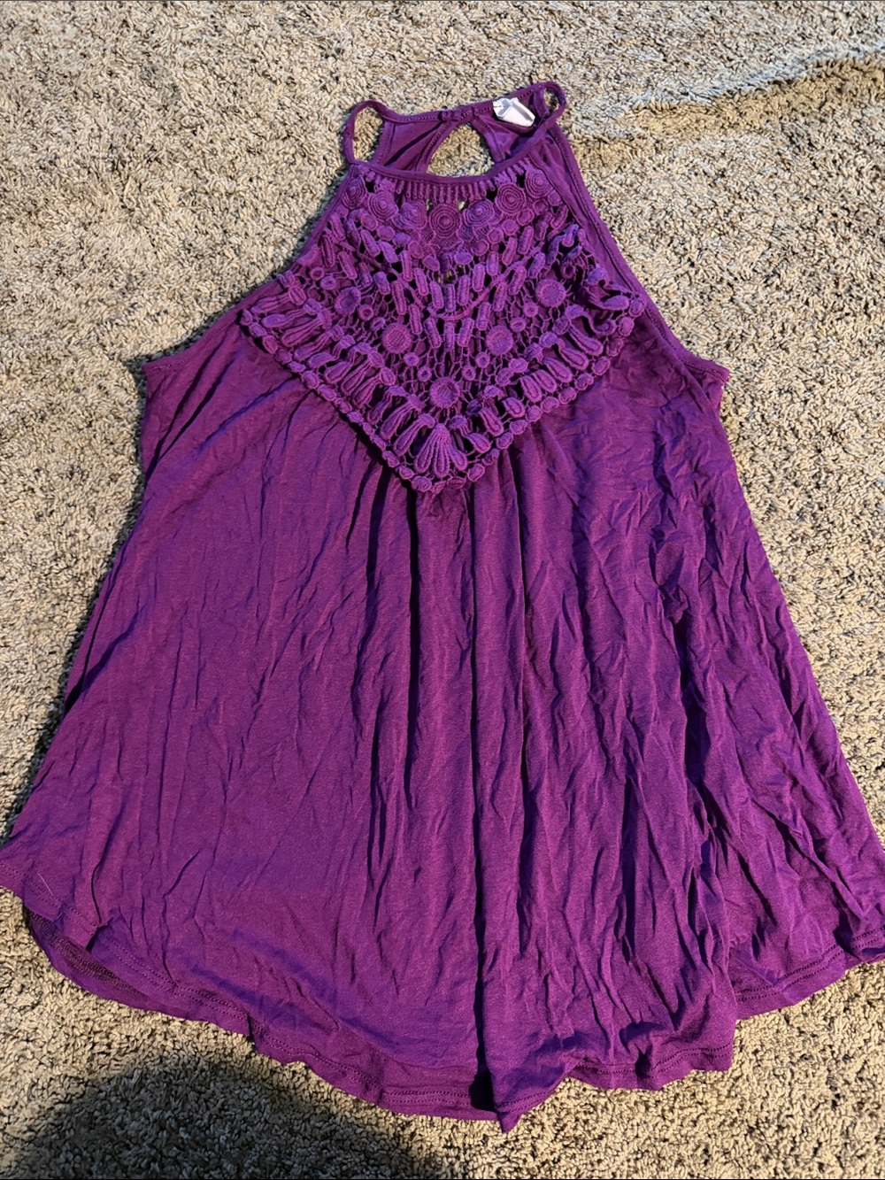 Crochet Yoke Halter Tank Top in Purple